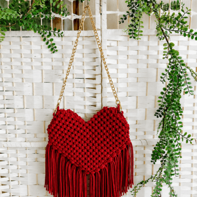 Heart Shaped Macrame Chain Sling Bag