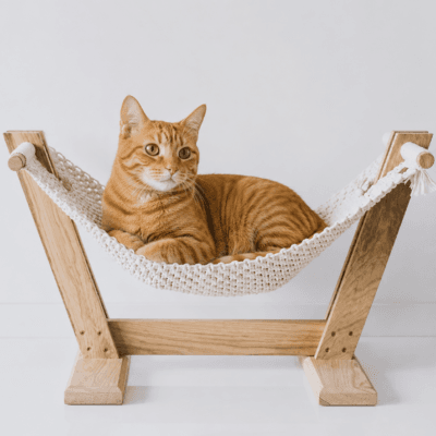 Macrame Cat Hammock with Wooden Stand