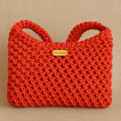 Coral Chunky Weave Macrame Tote