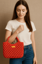 Coral Chunky Weave Macrame Tote3