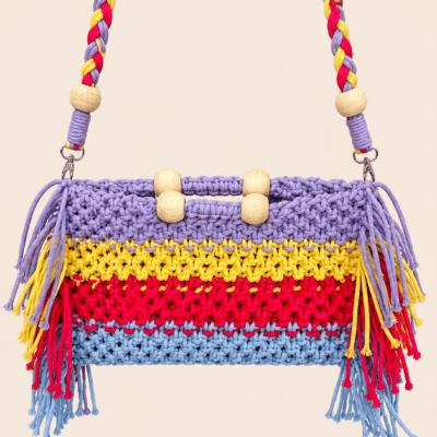 Rainbow Fringe Macrame Sling Bag