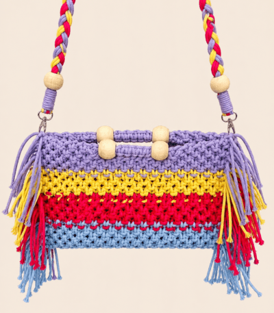 Rainbow Fringe Macrame Sling Bag